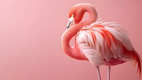 Elegant Flamingo Portrait on Soft Pink Background, Minimalist Style.