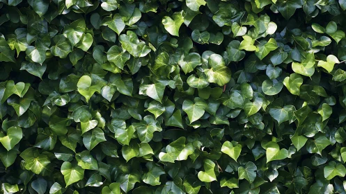 Ivy leaves form dense emerald wall under soft daylight.