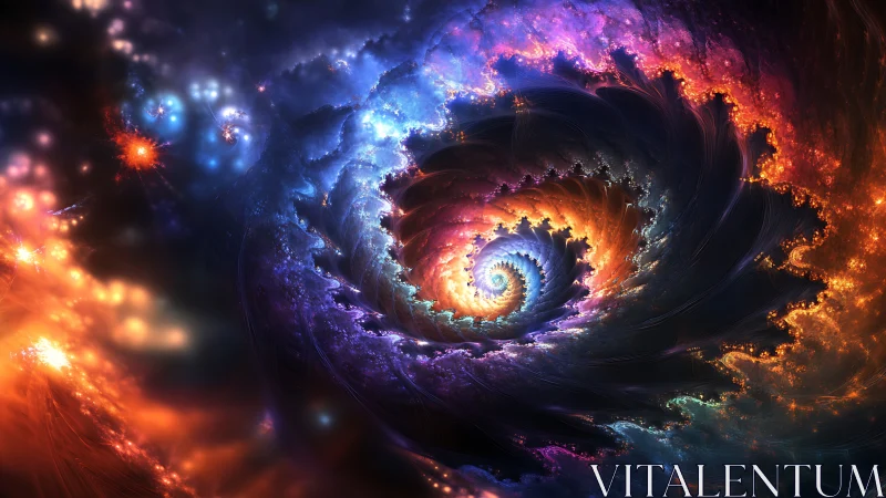 Spiral fractal vortex forms glowing multicolored cosmic tunnel