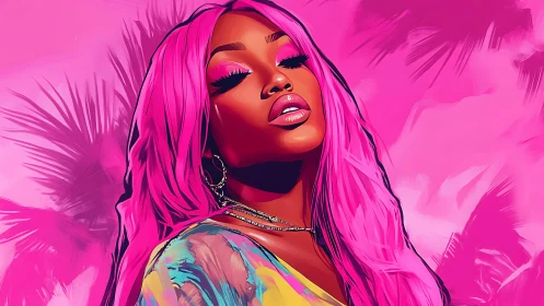 Bold pink portrait showcases confident neon glam figure