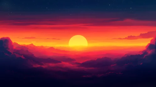 Radiant sunset sky pours warm light across dreamy clouds