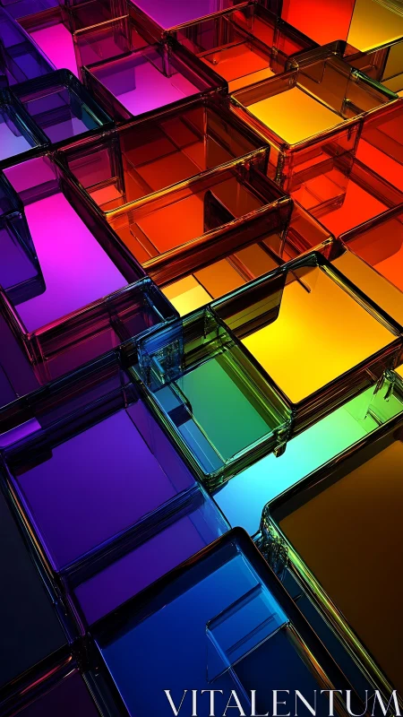 Prismatic glass cubes in layered geometric abstraction.