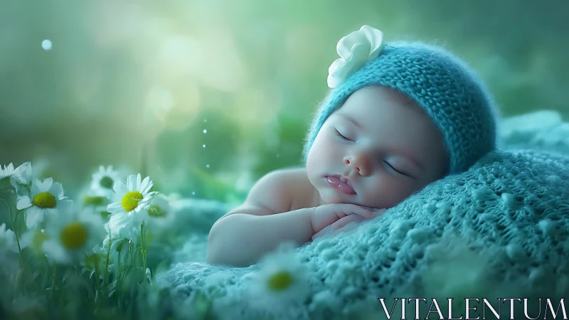 Dreaming Petals: Newborn slumbering in a daisy-soft meadow.