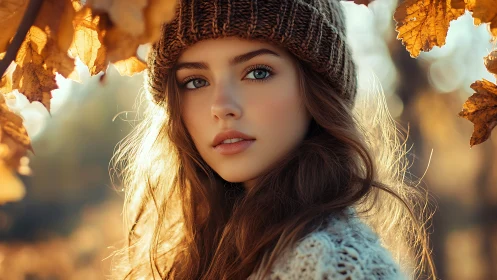 Soft autumn portrait of a young woman in golden light