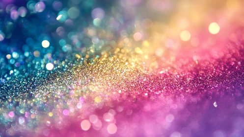 Macro bokeh field of multicolored glitter granules in gradient
