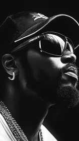 Chrome-lit swagger studies a distant light without blinking