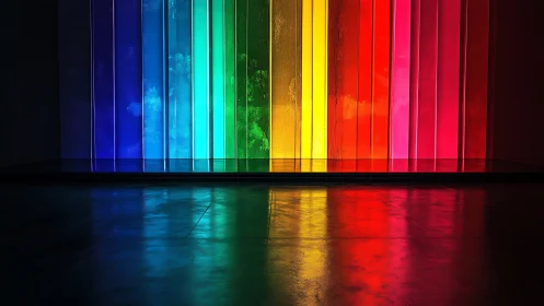 Spectral glass partition with polished reflective concrete floor.