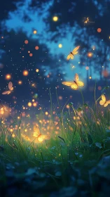 Glowwing butterflies quietly turn the twilight meadow electric