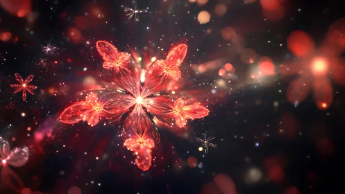Starlit Ember Blossoms Igniting a Cosmic Midnight Garden.