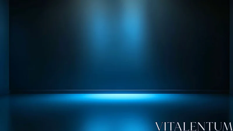 Minimalist blue gallery wall with cinematic edge lighting.