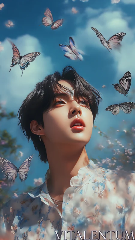 Soft sky dreamer listens closely to the gossip of butterflies