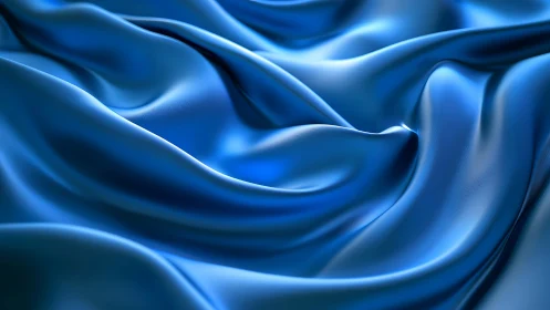 Sculpted blue satin folds render fluid light and shadow gradients