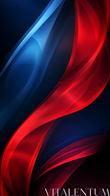 Flowing red and blue light ribbons create dynamic contrast