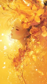 Radiant floral portrait merges profile silhouette with luminous petals