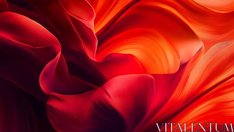 Abstract red flowing shapes with layered curved surfaces.