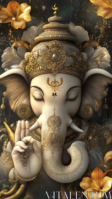 Golden serenity surrounds a graceful Ganesha blessing viewers