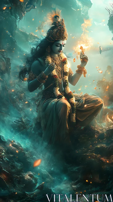 Digital painting of divine figure in glowing aquatic ether.