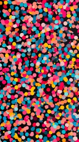 Dense multicolor confetti dot pattern on black background.