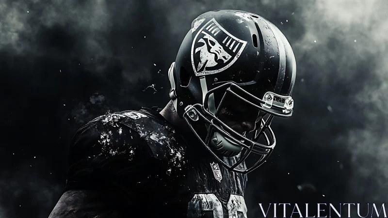 Storm-soaked gridiron warrior lowers his gaze before impact