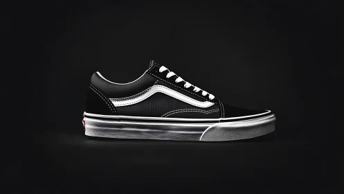Black low-top skate shoe isolated on dark studio background.