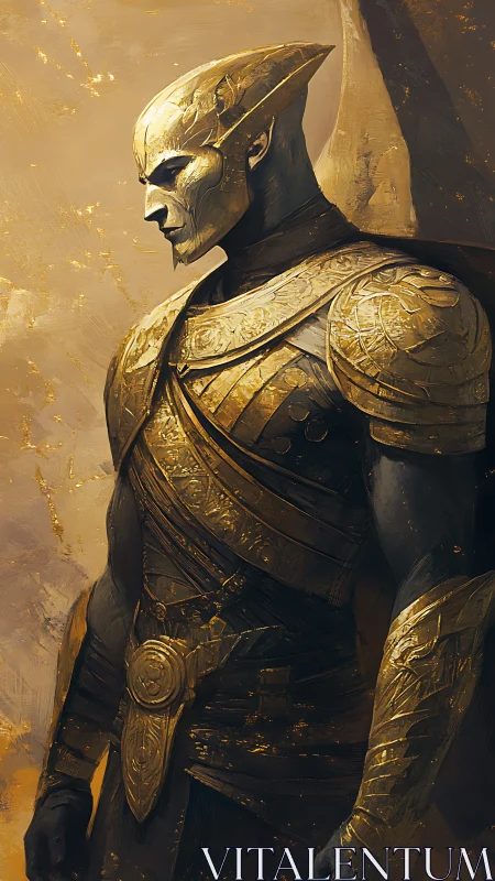 Armored celestial guardian rendered in ornate golden profile