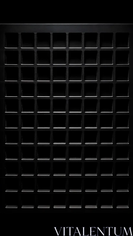 Black metal grid panel casts deep square recess shadows