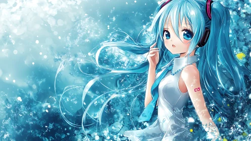 Blue-haired daydreamer drifting in a sparkling soundscape.