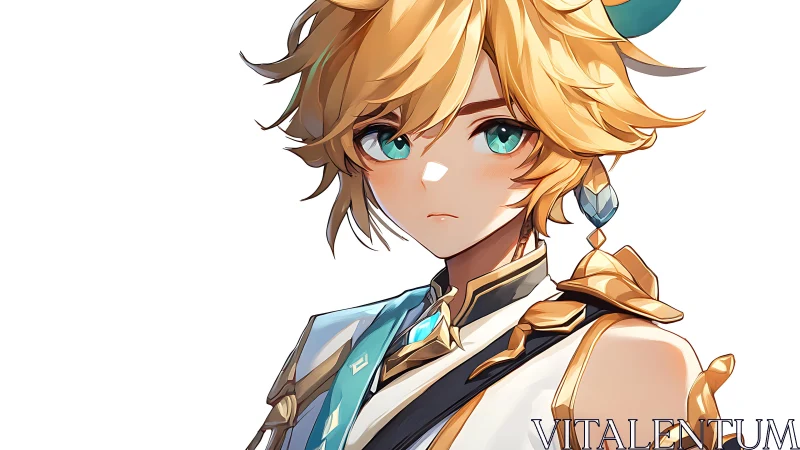 Golden-haired fantasy hero in ornate teal and gold armor.