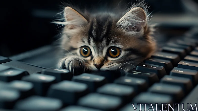 Kitten on Computer Keyboard with Orange Eyes