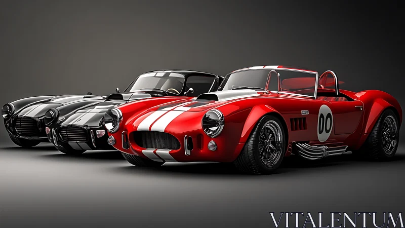 Three classic race cars aligned in studio lighting