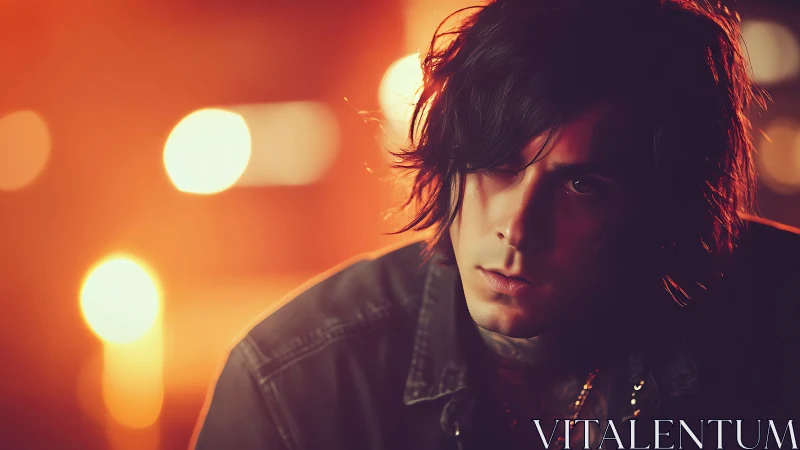 Moody city lights frame a soulful young night wanderer.