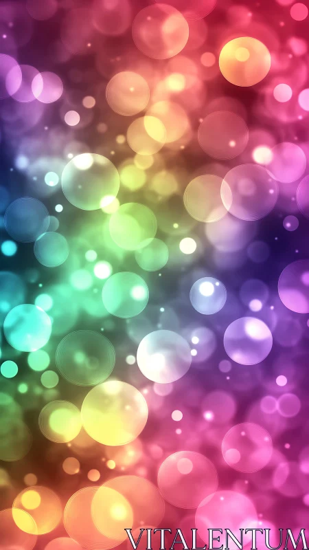 Rainbow bubbles drift through softly glowing cosmic haze