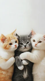 Three Fluffy Kitten Cuddle Heap in Playful Embrace.