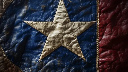 Weathered leather Texas star flag shows textured detail