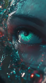 Glistening cyber eye wrapped in shimmering liquid glass.