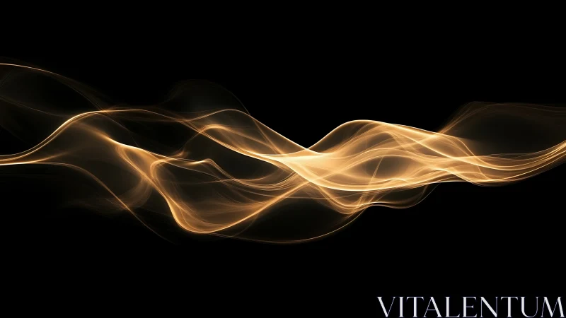 Digital painting of luminous golden waveforms on black field.