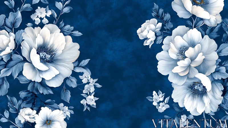 Porcelain Blooms Dance Against Sapphire Dreams