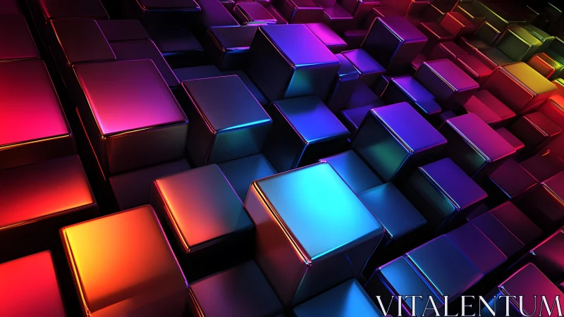 Neon gradient cubes form a glowing futuristic abstract landscape