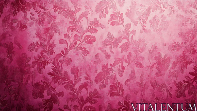 Pink damask floral wallpaper pattern with textured leaves.