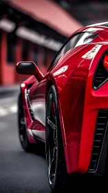 Red sports coupe rear profile with reflective gloss finish.