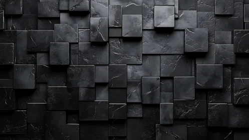 Layered matte black stone tiles with staggered relief grid.