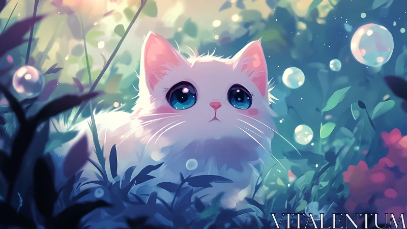 Luminous Whiskers: A Cat's Enchanted Garden Dream.