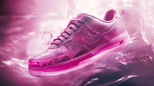 3D neon pink sneaker render with liquid gloss environment.
