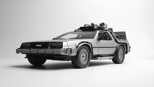 Futuristic DeLorean time machine rendered in clean 3D studio