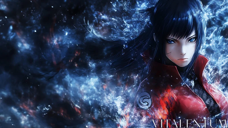 Storm-lit warrior carves fire and frost through the void