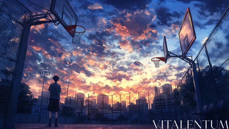 Sunset hoops and quiet daydreams on a city playground.