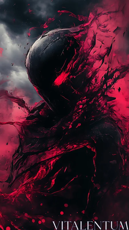 Crimson void wraith rising through stormtorn shadows.