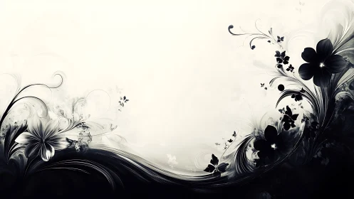 Elegant Black Flowers Dance in Swirling Monochrome Beauty