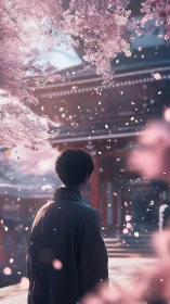 Petals choreograph a quiet farewell around the lone walker