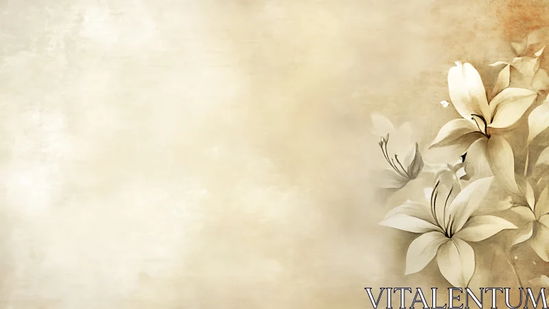 Sepia lilies whisper along a soft parchment horizon.